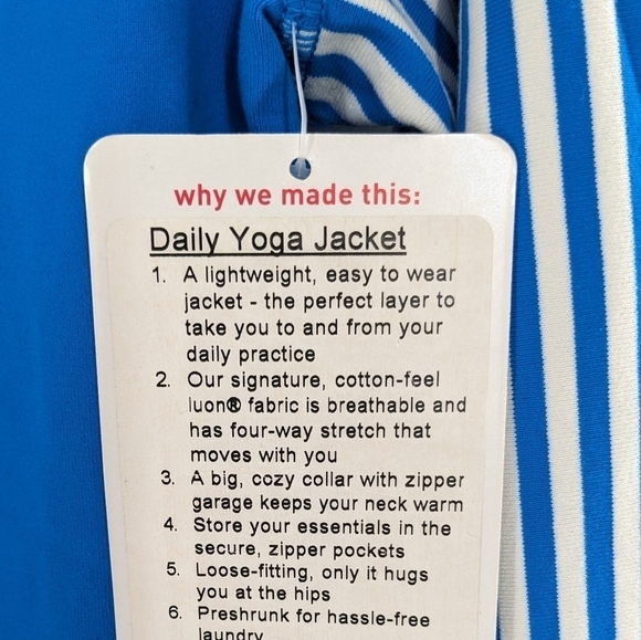 Lululemon Blue Daily Yoga Jacket Size 6 New - Picture 3 of 7